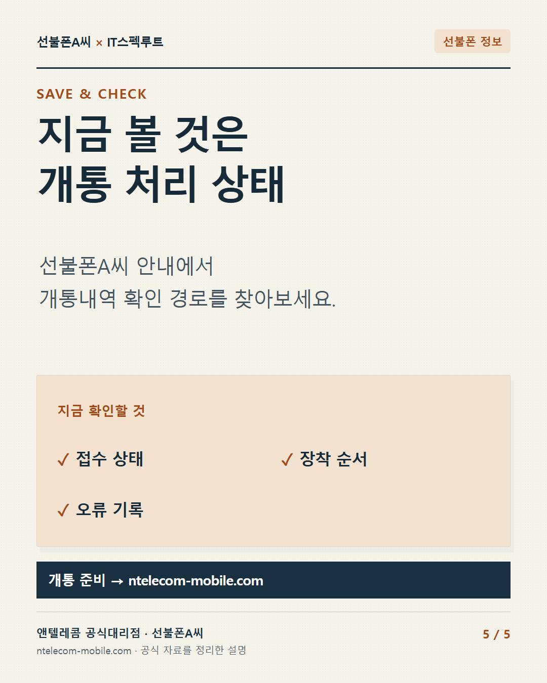 5장. 지금 볼 것은 개통 처리 상태. 선불폰A씨 안내에서 개통내역 확인 경로를 찾아보세요.