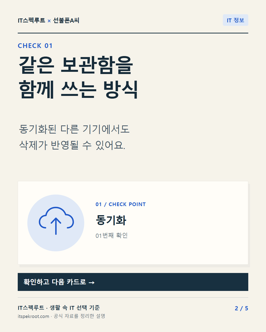 2장. 같은 보관함을 함께 쓰는 방식. 동기화된 다른 기기에서도 삭제가 반영될 수 있어요.